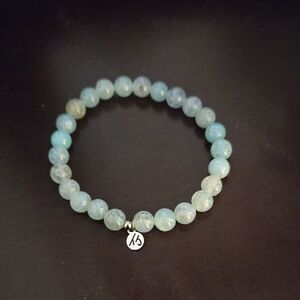 T. Jazelle Blue Beaded Bracelet with Silver Charm Elastic